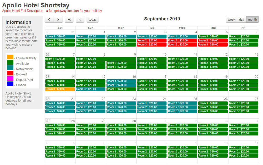 Apollo Calendar Shortstay Configuration